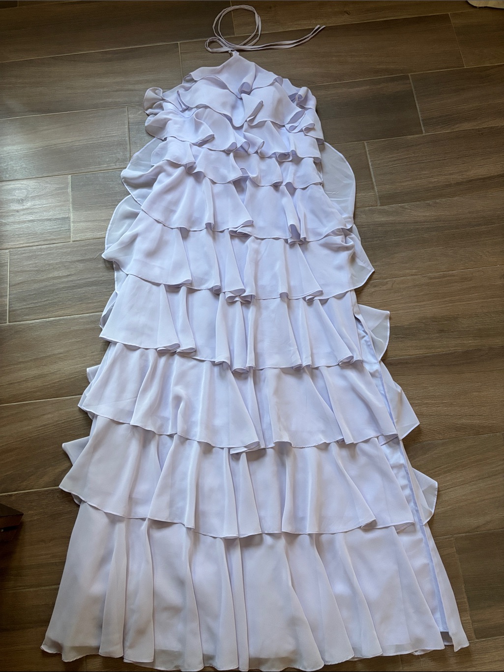 Revelry Carrie Chiffon Lavender Tiered Ruffled Halter Maxi Gown Dress